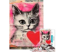 1000 Piece Jigsaw Puzzles for Adults Valentine Cat Collage with Heart Puzzles for Adults Anti-Stress Toys Staycation Kill Time for Is Ideal As A Gifts (Size 38x26cm)