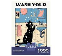 1000 Piece Jigsaw Puzzles for Adults Wash Your Little Paws Cat Art Poster, Picture, Metal Print, Paint by Bella Japan Adult Jigsaw Puzzle Family Games For Family Fun Birthday And Unique Gifts 52x38cm/