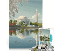 1000 Piece Jigsaw Puzzles for Adults Washington D.C. Landmarks Illustration Relaxing Games Train Your Brain And Hands Unique Birthday And Xmas Gifts 38x26cm