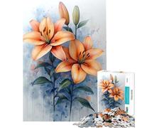 1000 Piece Jigsaw Puzzles for Adults Watercolor Lily Flowers Impossible Game for Educational Game Challenge Toy Gifts Ideas Learning Educational (Size 75x50cm)
