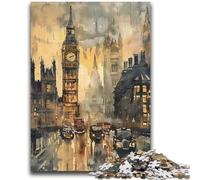 1000 Piece Jigsaw Puzzles for Adults Watercolor London Big Ben Staycation Kill Time with Fully Interlocking Randomly Shaped Pieces 26x38cm