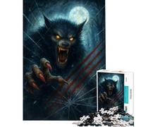 1000 Piece Jigsaw Puzzles for Adults Werewolf Breaking Through Glass Under Full Moon Fun at Home Activities, Difficult Hard DIY Toys Suitable for People Aged 14 And Above (50x75cm)