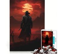 1000 Piece Jigsaw Puzzles for Adults Western Gunslinger Silhouette Against Red Moon Practical Game Improve Memory Deal As Gifts for The Whole Family 38x26cm