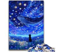 1000 Piece Jigsaw Puzzles for Adults Whales Under The Starry Sky Stress Reliever Staycation Kill Time with Matching Poster And Trivia Sheet 26x38cm
