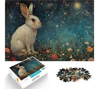 1000 Piece Jigsaw Puzzles for Adults White Rabbit Under Starry Sky Entspannungsspiele Geschenk zum Geburtstag52x38cm