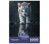 1000 Piece Jigsaw Puzzles for Adults White Tiger Cat Reflection Puzzle for Adults Anti-Stress Toys Presents for Women Parent-child Interaction 52x38cm/1000pcs