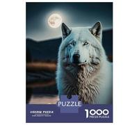 1000 Piece Jigsaw Puzzles for Adults White Wolf And The Moon Puzzles for Adults Relaxing Games A Work of Art Difficult And Challenge 52x38cm/1000pcs