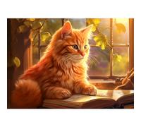 1000 piece jigsaw puzzles for adults-Window Cat Puzzles for Adults 1000 Pieces Reading Cat Jigsaw Puzzles 1000 Pieces for Adults Cute Kitten Puzzle 1000 Pieces Cozy Retreat