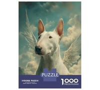 1000 Piece Jigsaw Puzzles for Adults Winged Bull Terrier in The Clouds Bull Terrier Remembrance Teenager Puzzles Toy Wall Decor Birthday Present Unique Gifts for Birthday And Christmas 70x50cm/1000pcs