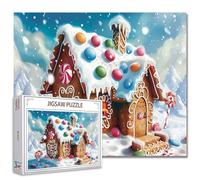 1000 Piece Jigsaw Puzzles for Adults Winter Snowy Gingerbread House Painting Jigsaw Puzzle Lollipops Candy 1000 Pieces Puzzles Game Colorful Candy Cabin Wall Decor DIY Craft Puzzle White Christmas Art