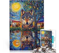 1000 Piece Jigsaw Puzzles for Adults Wolf in the moonlight Made of wood,Suitable for people aged 14 and above Hand Speed Race Birthday and unique gifts。size:50x75cm/14.96x20.47inch