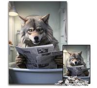 1000 Piece Jigsaw Puzzles for Adults Wolf Reading Newspaper Jigsaw Puzzles Perfect for Family Gatherings, Birthdays, Holidays 26X38CM/10.23x14.96inch