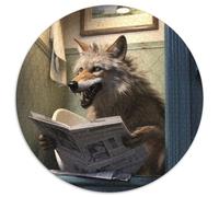 1000 Piece Jigsaw Puzzles for Adults Wolf Reading Newspaper Round Cardboard Jigsaw for Family Fun Perfect for Holidays, Interactive Game Nights 1000pcs (67.5x67.5cm)