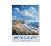 1000 Piece Jigsaw Puzzles for Adults，Woolacombe Devon Vintage Travel Poster，Classic Puzzle Difficult Puzzle Fun Creative DIY Toys Gifts for Girls and Boys, Family Games 50x70cm-AT87