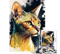 1000 Piece Jigsaw Puzzles for Teenagers Abyssinian Cat Watercolor Educational Toy Great Gift Brain Teaser Game Artists Collection, Fine Art Size 38x52cm
