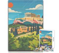 1000 Piece Jigsaw Puzzles for Teenagers Acropolis Athens Illustration Educational Game Presents for Women Secret Santa Gifts Size 38x26cm