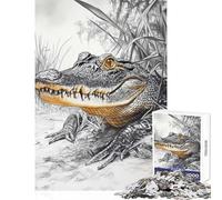 1000 Piece Jigsaw Puzzles for Teenagers Alligator in Grass Jigsaw 1000 Pieces Practical Game Gifts for Women Men Precision Cutting (38x52cm)