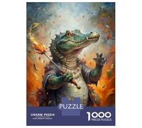1000 Piece Jigsaw Puzzles for Teenagers Alligator Wizard with Fire Staff Adult Jigsaw Puzzle Brain Teaser Game Difficult Challenge Unique Birthday And Gifts 52x38cm/1000pcs