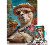 1000 Piece Jigsaw Puzzles for Teenagers Alpaca on Vacation 1000 Pieces for Teenagers,Staycation Kill Time with Matching Poster And Trivia Sheet (size 75x50cm)
