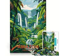 1000 Piece Jigsaw Puzzles for Teenagers Amazon Rainforest Waterfall Clean Cut Art Creative Game Toy Relax Game Play Xmas Art Gift (50x75cm)