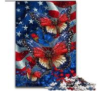 1000 Piece Jigsaw Puzzles for Teenagers American Flag Butterfly, Challenging Game And Family Play with Fully Interlocking Randomly Shaped Pieces (Size 26x38cm)