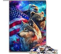 1000 Piece Jigsaw Puzzles for Teenagers American Flag Wolf, Learning Educational for Is Ideal As A Gift for The Whole Family (Size 26x38cm)