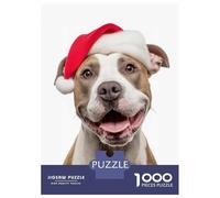 1000 Piece Jigsaw Puzzles for Teenagers American Staffordshire Terrier Dog with Santa Hat Portrait Puzzles for Adults Family Games Staycation Kill Time Unique Birthday And Gifts 70x50cm/1000pcs