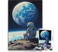 1000 Piece Jigsaw Puzzles for Teenagers Astronaut Contemplating Earth from Moon Soothing Relaxing Leisure Time Accurate Interlock Precision Toy Size 38x26cm