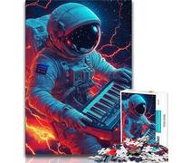 1000 Piece Jigsaw Puzzles for Teenagers Astronaut Playing Music 1000 Pieces for Teenagers,Staycation Kill Time with Matching Poster And Trivia Sheet (size 75x50cm)