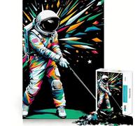 1000 Piece Jigsaw Puzzles for Teenagers Astronaut Plays Golf Wpap Clean Cut Art Creative Game Toy Relax Game Play Xmas Art Gift (38x52cm)