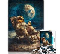 1000 Piece Jigsaw Puzzles for Teenagers Astronaut Sitting on The Moon Puzzles,Decompressing Intellectual Educational Toy Perfect Decoration 26x38cm