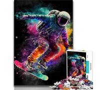 1000 Piece Jigsaw Puzzles for Teenagers Astronaut Skating in Space Adult Puzzles,Stress Reliever Staycation Kill Time Wishlist with Santa Claus (size 38x26cm)