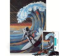1000 Piece Jigsaw Puzzles for Teenagers Astronaut Surfing A Cosmic Wave Clean Cut Art Creative Game Toy Relax Game Play Xmas Art Gift (38x26cm)