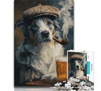 1000 Piece Jigsaw Puzzles for Teenagers Australian Shepherd Smoking,Toys Educational Games Stress Relieving Artists Collection,Fine Art 50x75cm