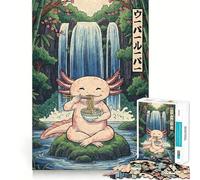 1000 Piece Jigsaw Puzzles for Teenagers Axolotl Eating Ramen by Waterfall Clean Cut Art Creative Game Toy Relax Game Play Xmas Art Gift (50x75cm)