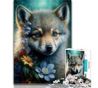 1000 Piece Jigsaw Puzzles for Teenagers Baby Wolf with Flowers Adult Puzzles,Stress Reliever Difficult Challenge Unique Home Decor And Gifts 38x26cm