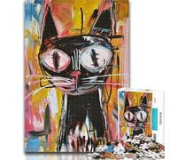1000 Piece Jigsaw Puzzles for Teenagers Basquiat Black Cat Puzzles,Educational Games Home Decoration Birthday Present, Gifts, Wall Art 26x38cm