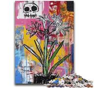 1000 Piece Jigsaw Puzzles for Teenagers Basquiat-style Flowers And Skulls Puzzles for Teenagers,Quiz Game Wall Decoration Unique Birthday And Xmas Gifts (75x50cm)