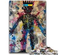 1000 Piece Jigsaw Puzzles for Teenagers Basquiat-style Skull Crown Adult Puzzles,Stress Reliever Staycation Kill Time Enhance Love between Couples (38x26cm)