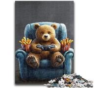 1000 Piece Jigsaw Puzzles for Teenagers Bear Eating French Fries 1000 Piece Puzzle,Unique Birthday And Gifts for Age 14 Years Up (50x75cm)