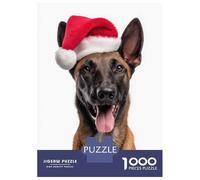1000 Piece Jigsaw Puzzles for Teenagers Belgian Malinois Dog with Santa Hat Portrait Puzzles for Adults Family Games Staycation Kill Time Unique Birthday And Gifts 38x26cm/1000pcs