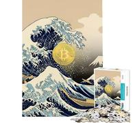 1000 Piece Jigsaw Puzzles for Teenagers Bitcoin Great Wave Mashup Adult Jigsaw Puzzle Relax Games Wall Art Help The Brain Exercise (Size 38x52cm)