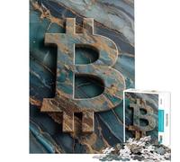 1000 Piece Jigsaw Puzzles for Teenagers Bitcoin Symbol on Marble Jigsaw Puzzle Fun Games Perfect Decoration Deal As Gifts for The Whole Family (Size 38x52cm)