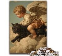 1000 Piece Jigsaw Puzzles for Teenagers Black Cat And Angel Baby Adult Puzzles,Learning Educational Toys Family Games Unique Birthday And Gifts (38x26cm)