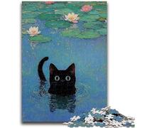 1000 Piece Jigsaw Puzzles for Teenagers Black Cat at The Pond Challenging To Complete But Fun And Humorous with Matching Poster And Trivia Sheet 50x75cm