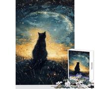 1000 Piece Jigsaw Puzzles for Teenagers Black Cat Gazing at Starry Sky 1000 Piece Jigsaw Family Games Gifts Birthday Learning Educational (38x52cm)