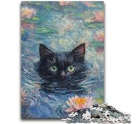 1000 Piece Jigsaw Puzzles for Teenagers Black Cat in The River Educational Family Game Is Ideal As Gifts for The Whole Family for 14+ 26x38cm