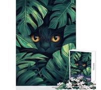 1000 Piece Jigsaw Puzzles for Teenagers Black Cat in Tropical Leaves Educational Toy Secret Santa Gifts Brain Teaser Game Help The Brain Exercise Size 38x26cm