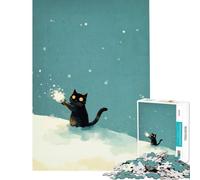 1000 Piece Jigsaw Puzzles for Teenagers Black Cat Playing in The Snow 1000 Jigsaw Puzzle Home Decoration Toys Stress Reliever for Is Ideal As A Gifts (50x75cm)