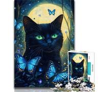 1000 Piece Jigsaw Puzzles for Teenagers Black Cat Under The Moon 1000 Pieces for Adults,Classic Educational Games Beautiful Decoration 26x38cm